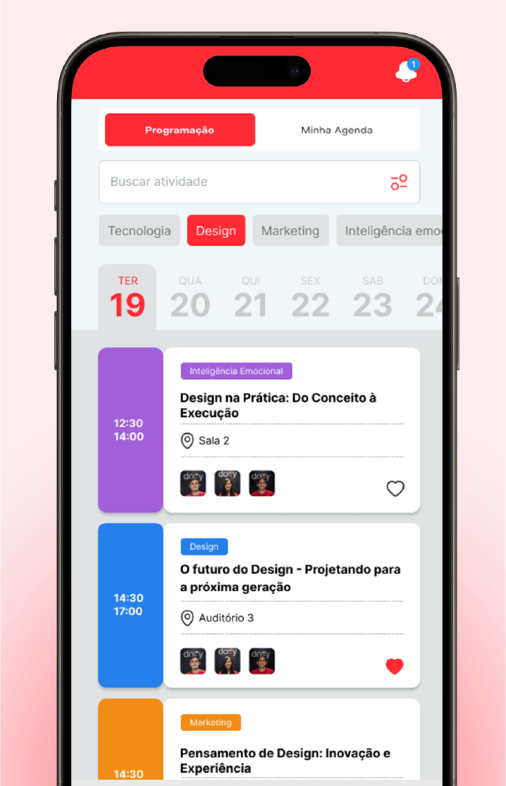 Programação do evento no app