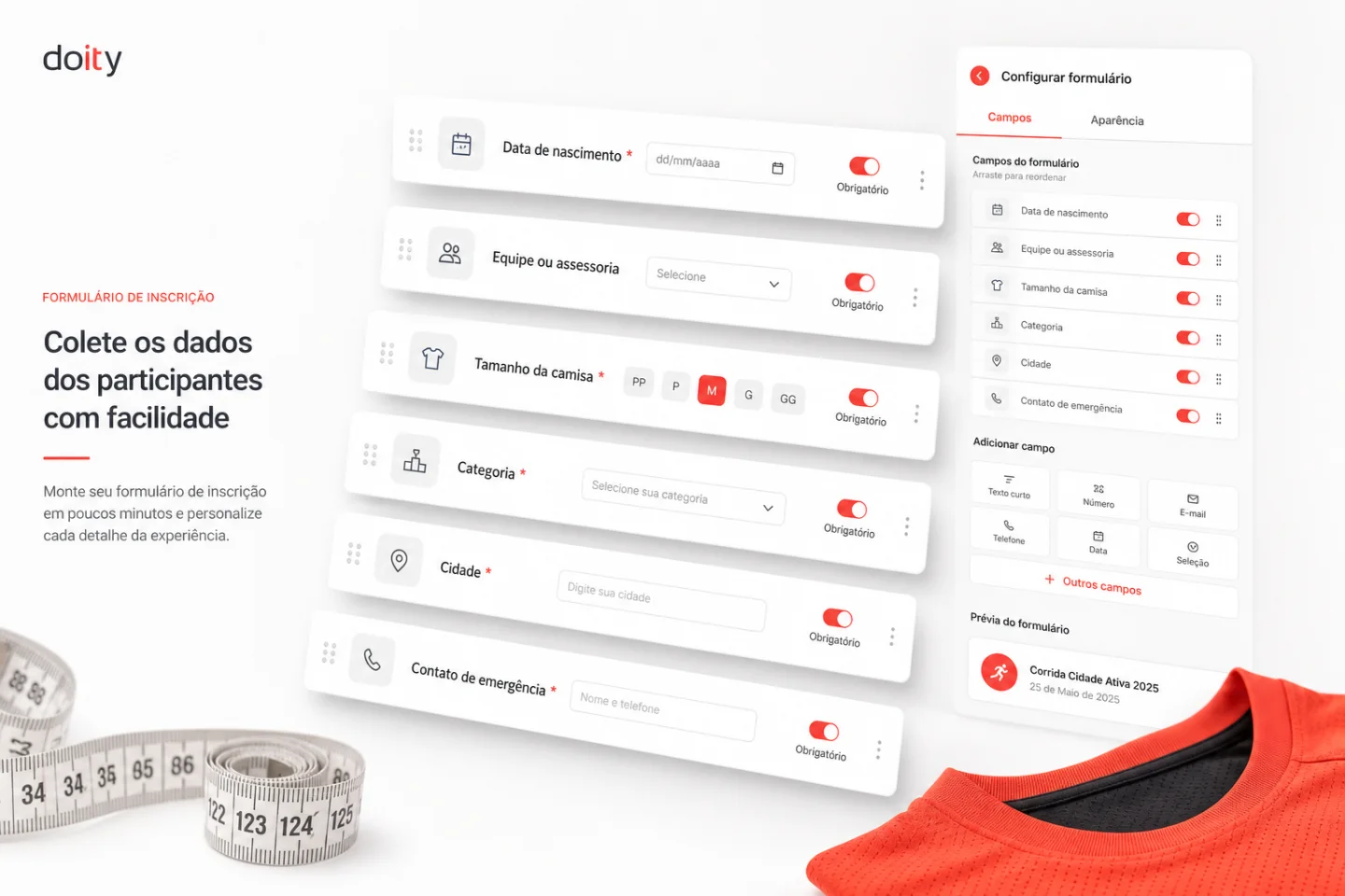 Formulário esportivo personalizado com dados dos participantes