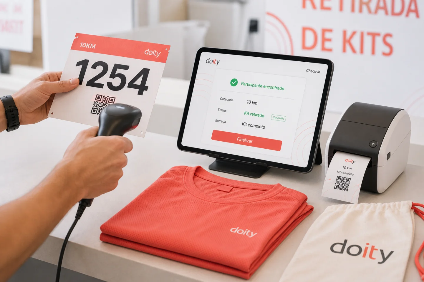 Retirada de kit esportivo com leitura de QR Code na Doity
