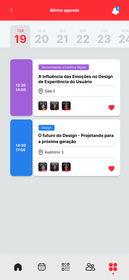 Agenda e conexões no app