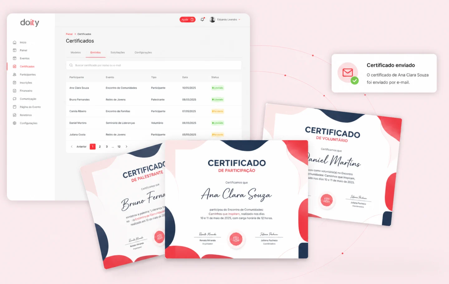Certificados para participantes, palestrantes e voluntários