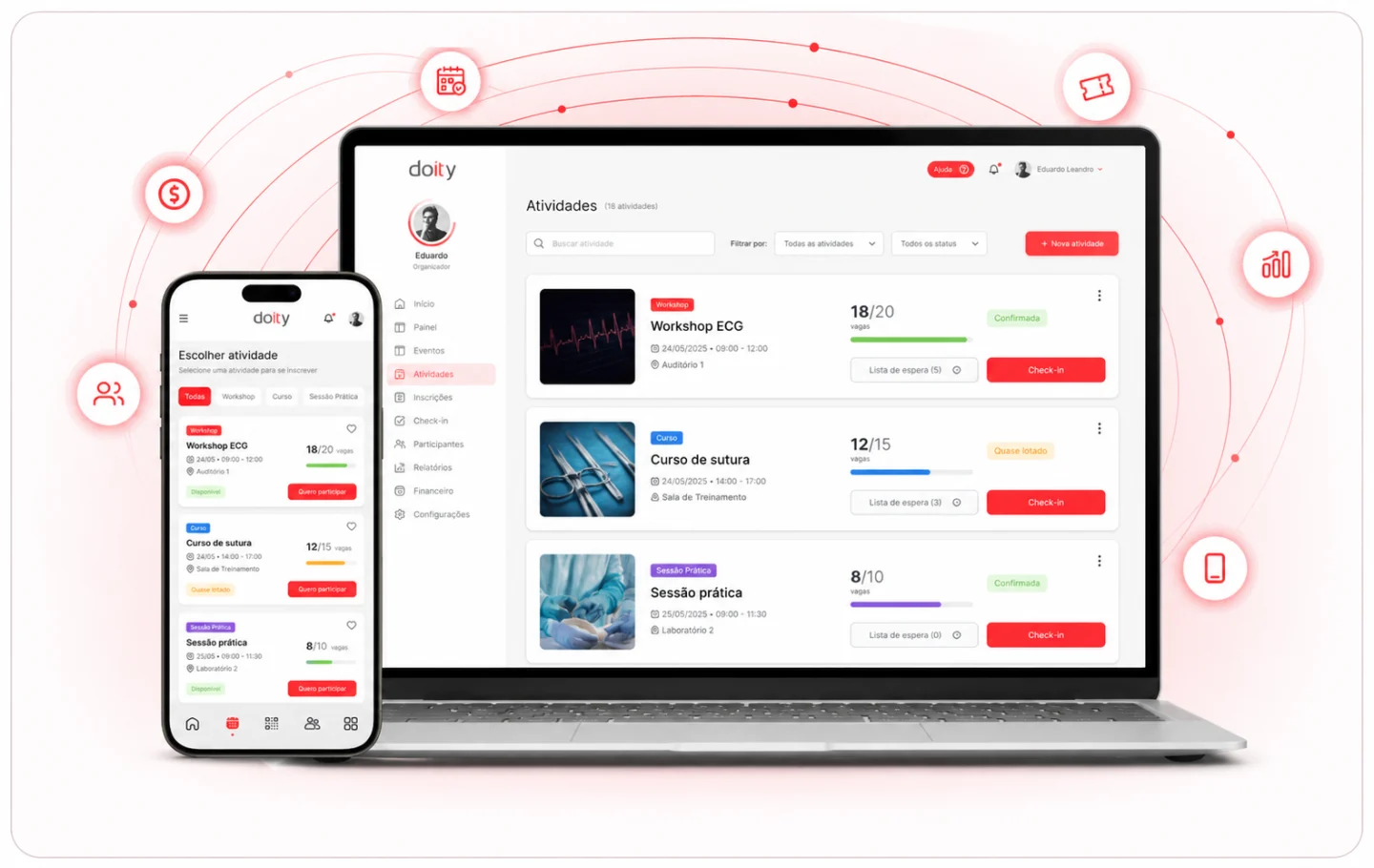 Workshops e atividades de saúde com controle de vagas na Doity