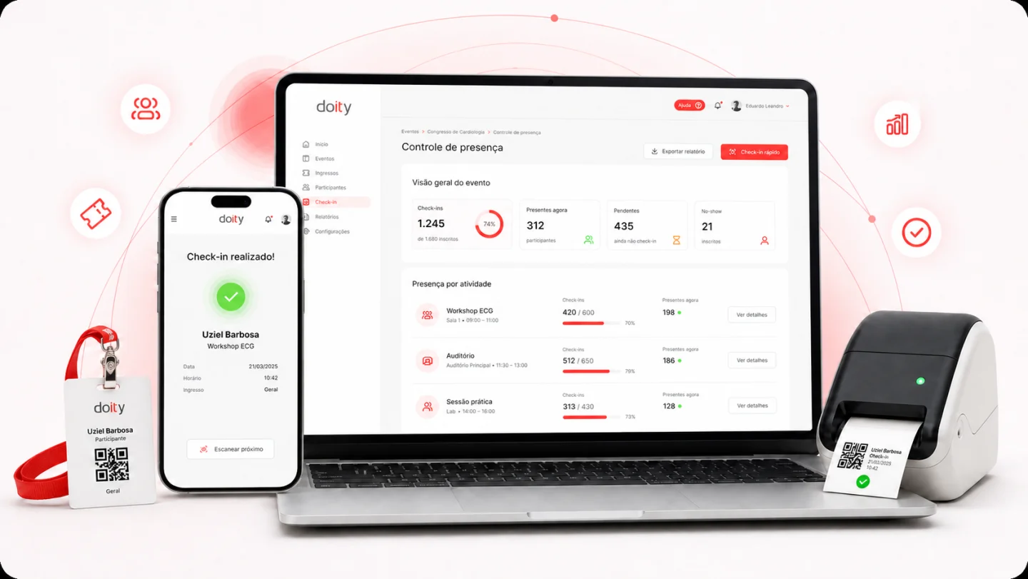 Controle de presença no congresso e nas atividades com check-in pela Doity