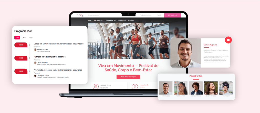 Painel administrativo do evento na Doity